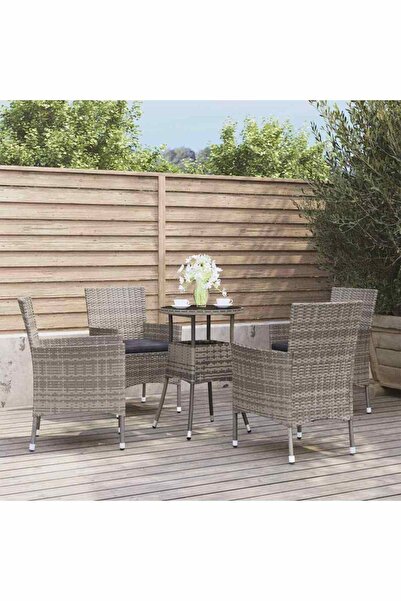 vidaxl 5-piece garden bistro set with cushions, grey, polyrattan