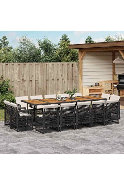 vidaxl Garden furniture set with cushions, 15 pieces, black, polyrattan