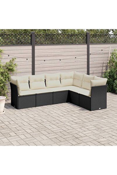 vidaxl Set mobilier de gradina cu perne, 6 piese, negru, poliratan