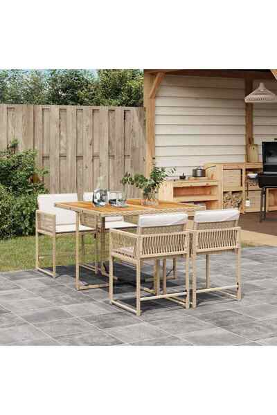 vidaxl Set mobilier de gradina cu perne, 5 piese, bej, poliratan