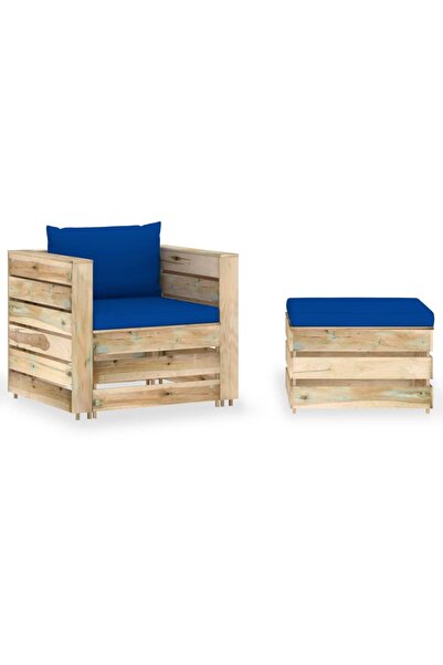 vidaxl Set mobilier gradina cu perne, 2 piese, lemn tratat verde