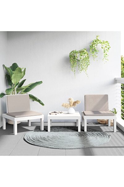 vidaxl Set mobilier de gradina, 3 piese, cu perne, alb, PP