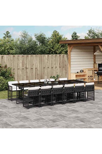 vidaxl Set mobilier de gradina cu perne, 13 piese, negru, poliratan