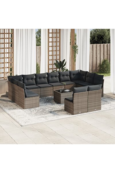 vidaxl Garden furniture set with cushions, 13 pieces, grey, polyrattan