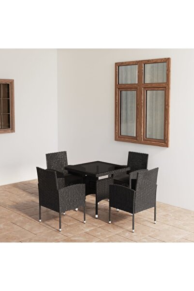 vidaxl Set mobilier de gradina, 5 piese, negru, poliratan