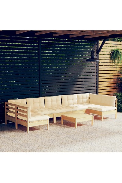 vidaxl Set mobilier de gradina cu perne crem, 8 piese, lemn masiv pin