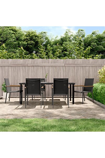 Concept Set mobilier de grădină, 7 piese, negru, textilenă și oțel