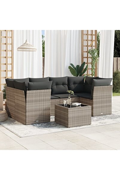 vidaxl Set canapele de gradina cu perne, 7piese gri deschis poliratan