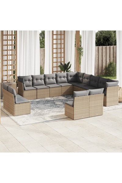 vidaxl Set canapele de gradina cu perne, 12 piese, bej, poliratan