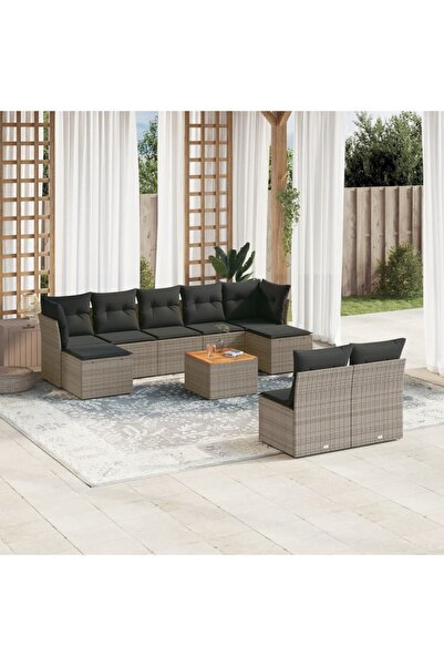 vidaxl Garden furniture set with cushions, 10 pieces, grey, polyrattan