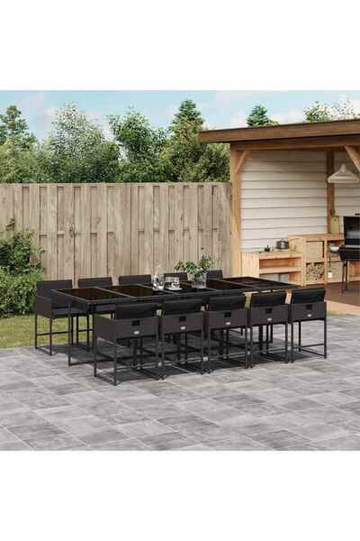 vidaxl Set mobilier de exterior cu perne, 11 piese, negru, poliratan