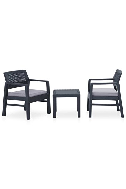 vidaxl Set mobilier de gradina cu perne, 3 piese, gri, plastic