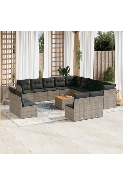 vidaxl Set mobilier de gradina cu perne, 14 piese, gri, poliratan