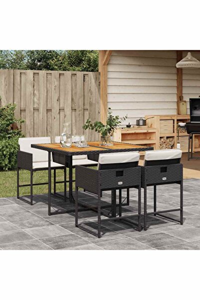 vidaxl Set mobilier de gradina cu perne, 5 piese, negru, poliratan