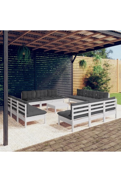 vidaxl Set mobilier de gradina cu perne, 13 piese, antracit, lemn pin