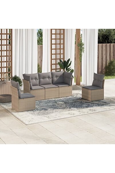 vidaxl Set canapele de gradina cu perne, 5 piese, bej, poliratan