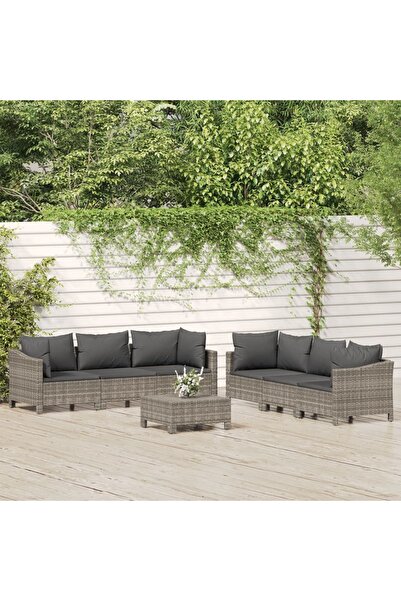 Concept Set mobilier de grădină cu perne, 7 piese, gri, poliratan