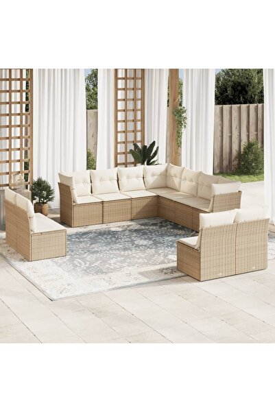 vidaxl Set canapele de gradina cu perne, 11 piese, bej, poliratan