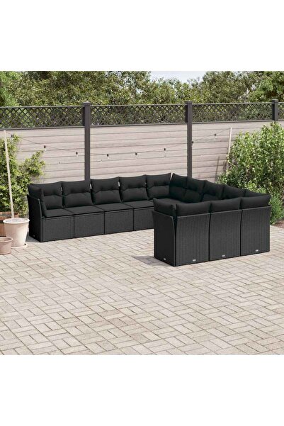 vidaxl Set canapele de gradina cu perne, 11 piese, negru, poliratan