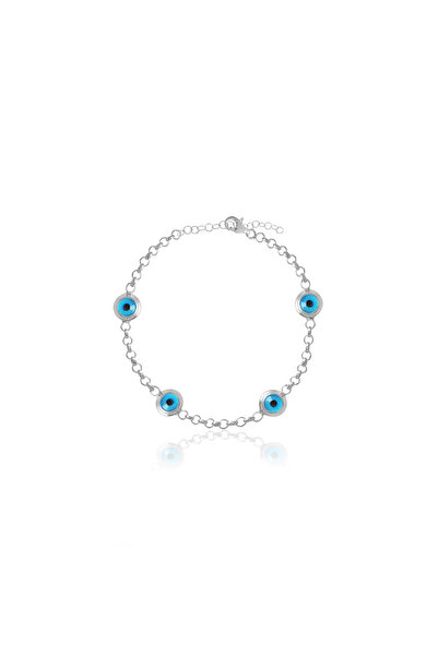 Emiliano Jewellery Çift Taraflı Gümüş Rengi Kaplamalı Nazar Göz Gümüş Bileklik