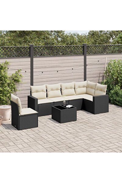 vidaxl Set canapele de gradina cu perne, 7 piese, negru, poliratan