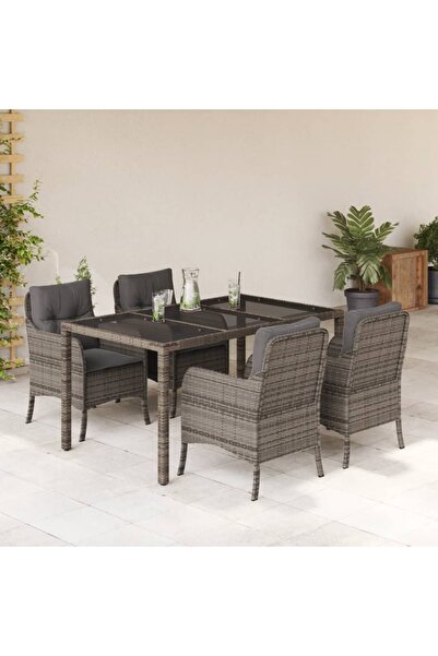 vidaxl Set mobilier de gradina cu perne, 5 piese, gri, poliratan
