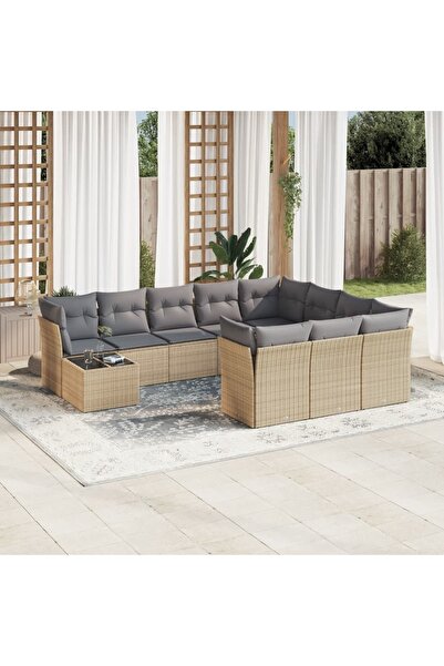 vidaxl Set canapele de gradina cu perne, 11 piese, bej, poliratan