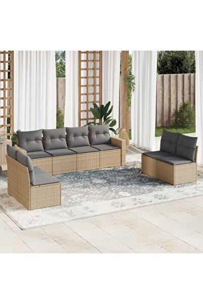 vidaxl Set canapele de gradina, 8 piese, cu perne, bej, poliratan