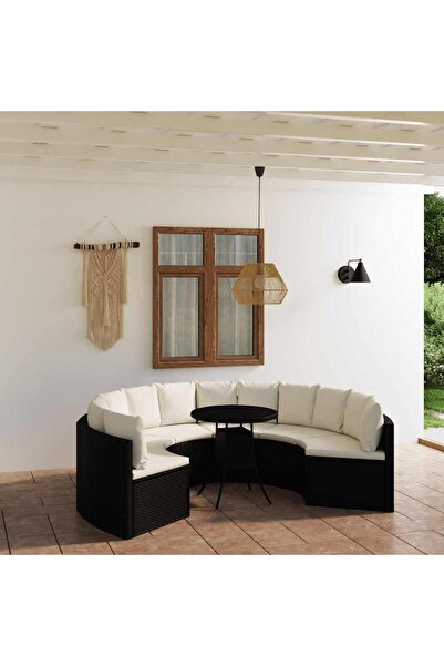 vidaxl Set mobilier de gradina cu perne, 7 piese, negru, poliratan