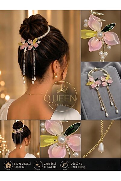 QUEEN AKSESUAR Lanț de lux din metal cu perle și pietre, cu flori de sakura, ...