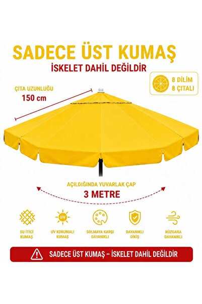 Şemsiyecim Alüminyum Şemsiye Kumaşı 3 metre 8 Dilim UV Korumalı Üst Kumaş