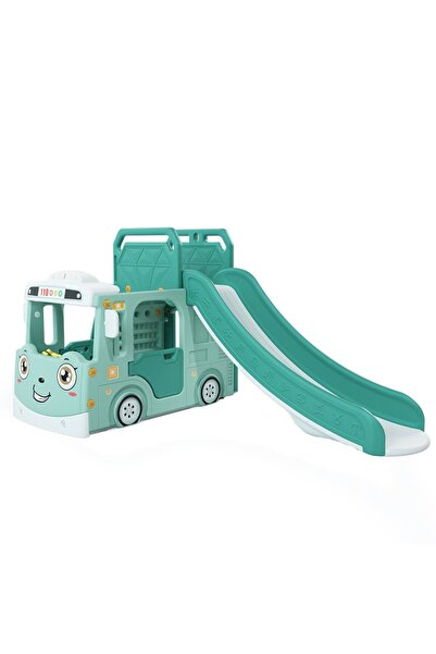 Nichiduta Garden Happy Bus Green 3-in-1 playground with slide, basketball hoo...
