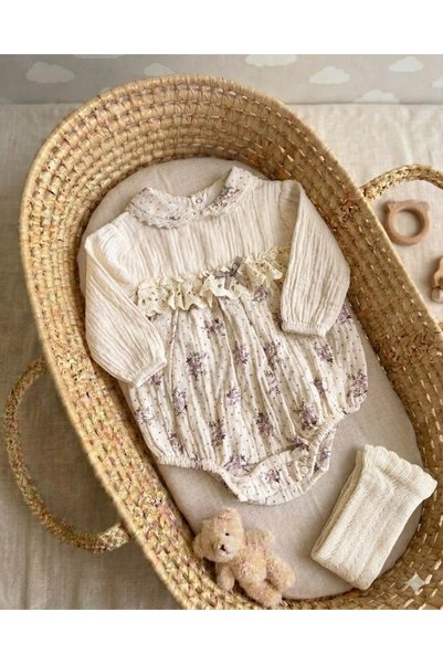 cayzen Eid Floral Collar Romper with Socks/Stockings 100% Cotton Romper Set o...