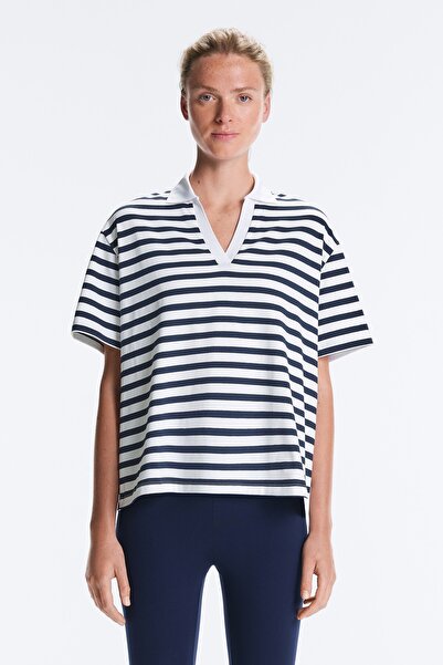 Oysho Boxy short-sleeved polo neck cotton blend T-shirt