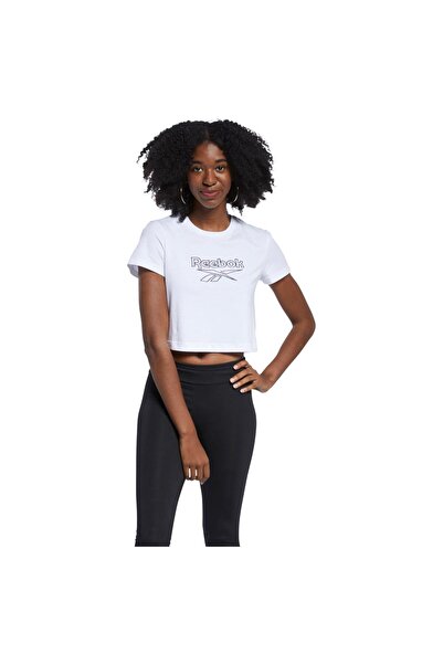 Reebok Women's Short-Sleeve Crop Top Cl F Big Logo L