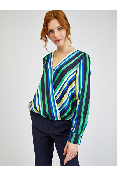 ORSAY Bluză de damă din satin, în dungi, albastră și verde