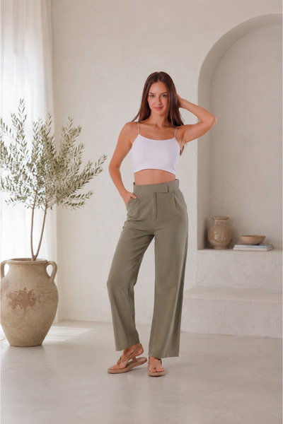 YAREN CO. Women's Sanforized Linen Velcro Pants