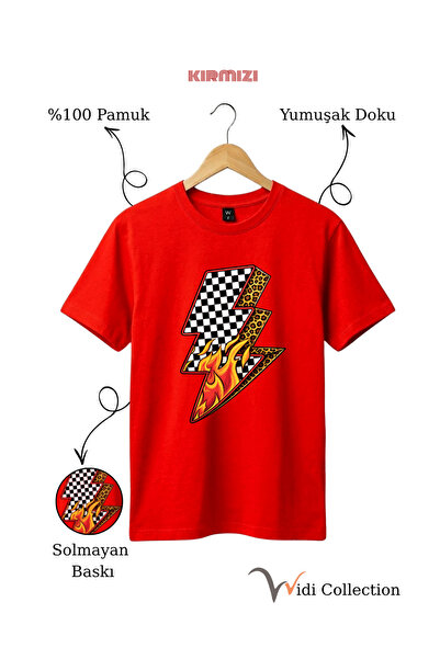 The Baski Tricou cu detaliu leopard și flacără, stil vintage rock lightning, ...