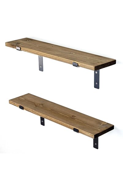 OEM Set of 2 Wall Shelves 60x16x14 cm – 100% Hand-Crafted Spruce Wood, Metal ...