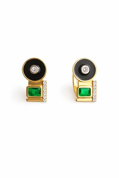 mischa jewelry أقراط ذهبية سوداء بتصميم فني حديث
