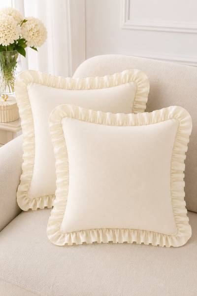 BlueMaison 2 Pieces Vintage Ruffled 43X43 Cushion Covers 100% Cotton |   Pill...