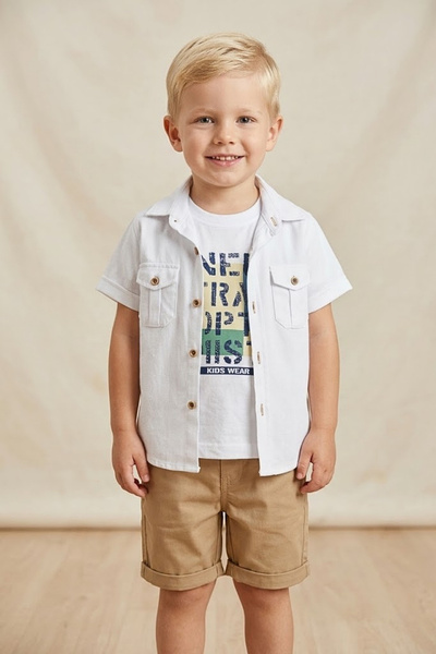 zubi kids Boys' 3-Piece Cotton Set - Shirt, Printed Undershirt, and Shorts (A...