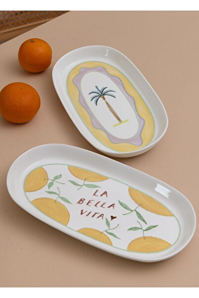 The Mia Italian Summer Oval Serving Plate Set of 2 23 cm