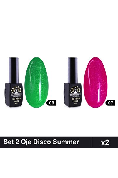Makeup Set 2 Oje Semipermanente Disco Summer 8ml, Nuante 03 și 07, Manichiură...