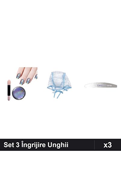 Makeup Set 3 Îngrijire Unghii Pigment Holografic Unicorn, Casca Suvite, Pila ...
