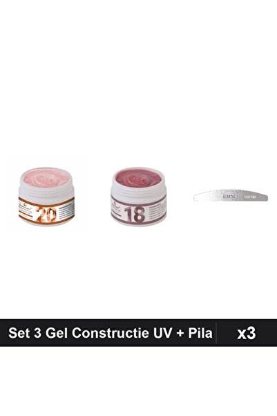 Makeup Set 3 Gel Constructie UV LED FSM 15g, Nuante 20 18, Pila Unghii Emma 1...
