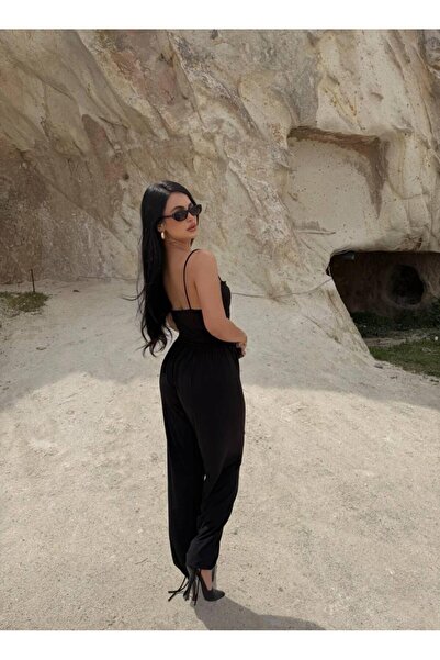 PEMAA Casual Sandy Fabric Jumpsuit with Drawstring Straps and Rubberized Cuffs