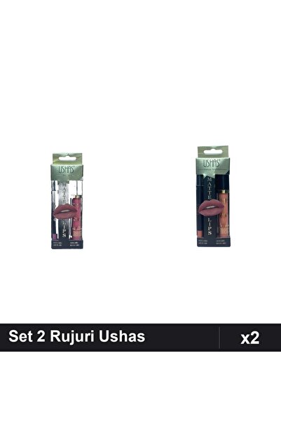 Makeup Set 2 Rujuri + Creioane Ushas Nr 16 17, Machiaj Buze Profesional, Dublu