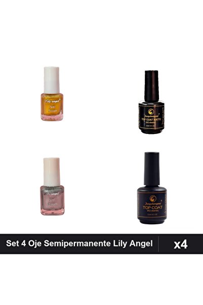 Makeup Set 4 Oje Semipermanente Lily Angel, Auriu Argintiu, Top Coat Matte No...