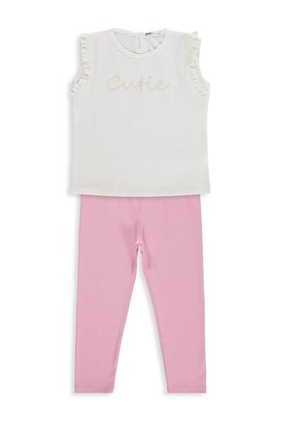 Civil Girls Set Cutie Brodat pentru Copii 6-9 Ani - Alb Spart-Roz Inchis